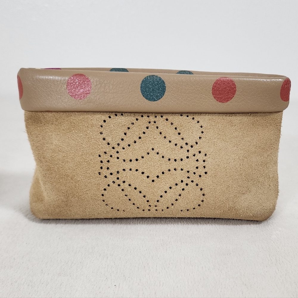 Loewe MINI suede anagram pouch. Exterior needs light cleaning.